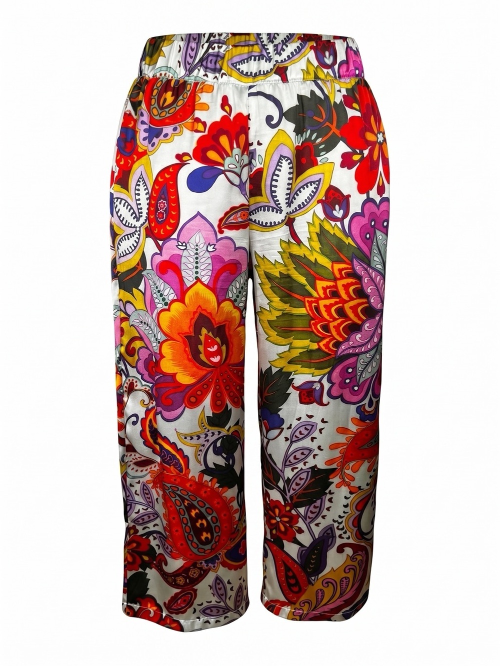 KASH Italy Silk Blend Multicolor Floral Paisley Wide Leg Pull On Pants Size IT 4